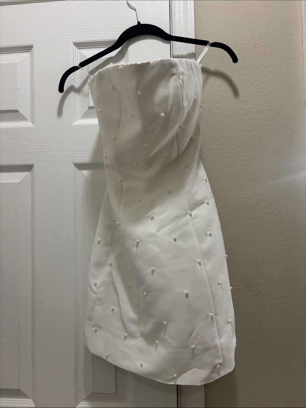 Sachin + Babi (Anthropologie Bridal) White Strapless Pearl-Trim Mini Dress